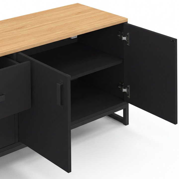 Meuble TV 180 cm  WASHINGTON 4 portes et 2 tiroirs bois et noir