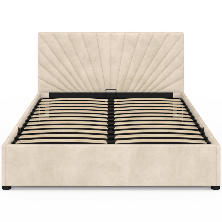 Lit coffre double SUNLIGHT avec tête de lit et sommier 140 x 190 cm velours beige