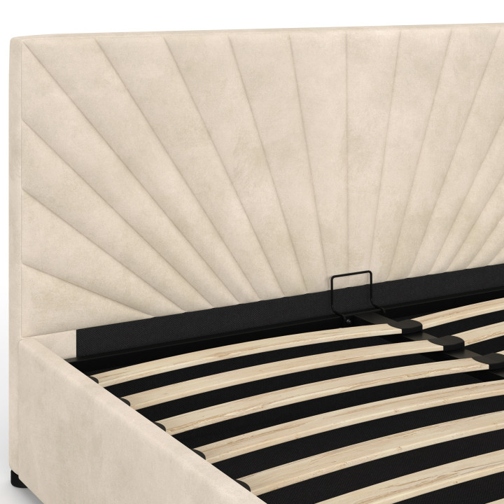 SUNLIGHT-Doppelbett mit Stauraum, gepolstertem Kopfteil und Lattenrost, 140 x 190 cm, beige Samt