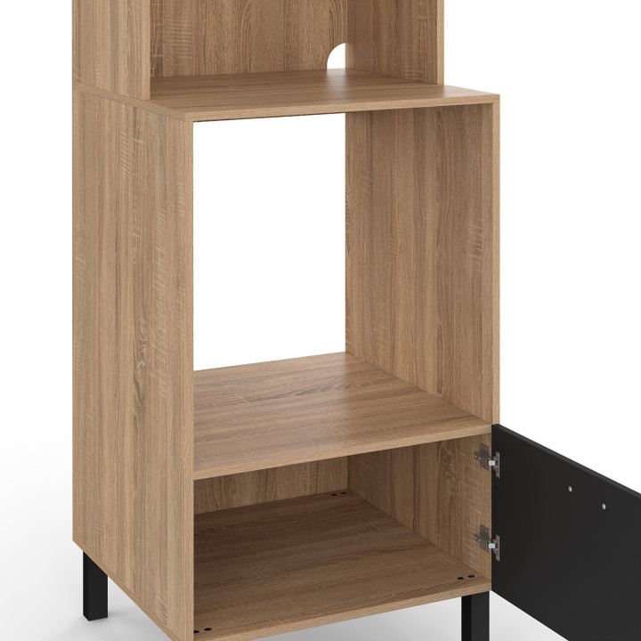 Armoire colonne de cuisine four/micro-ondes 60 cm CINA 2 portes noir et façon hêtre