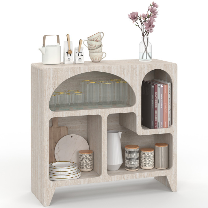 Bio-Sideboard 80 cm ALESIA mit 4 Fächern, Aufbewahrungsmöbel in Travertin-Optik