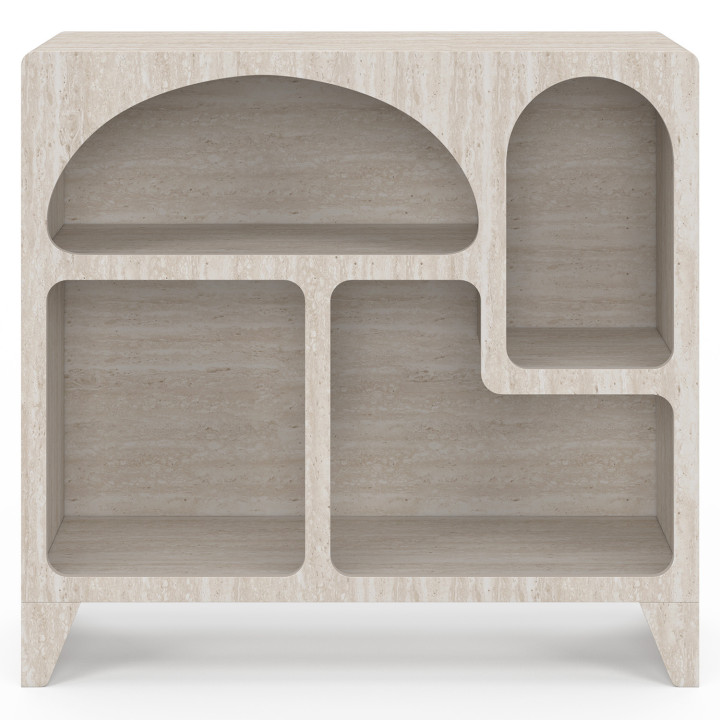 Bio-Sideboard 80 cm ALESIA mit 4 Fächern, Aufbewahrungsmöbel in Travertin-Optik