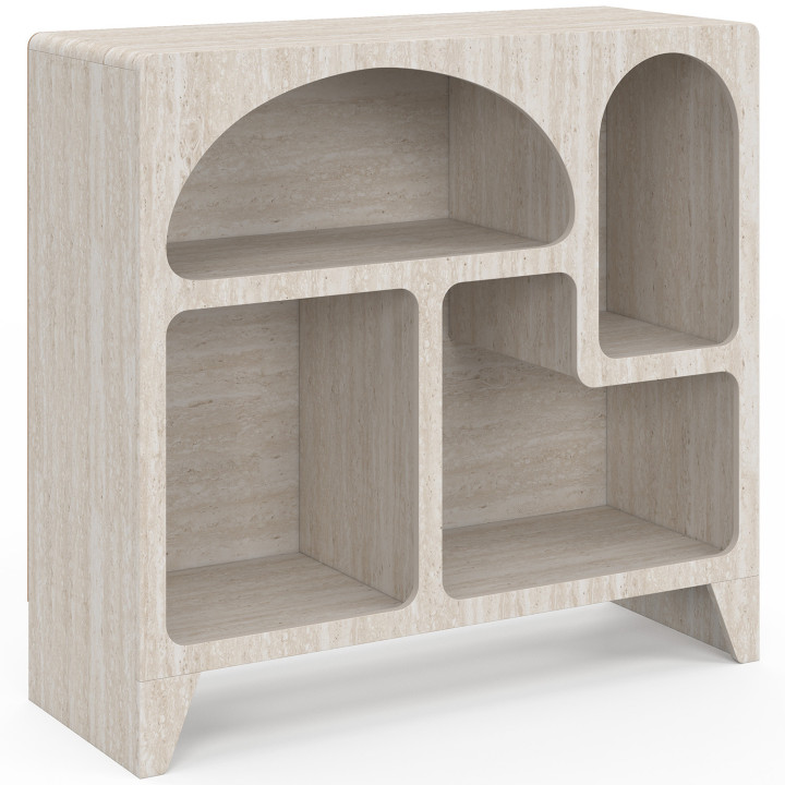 Credenza in stile organico da 80 cm ALESIA a 4 scomparti, effetto travertino