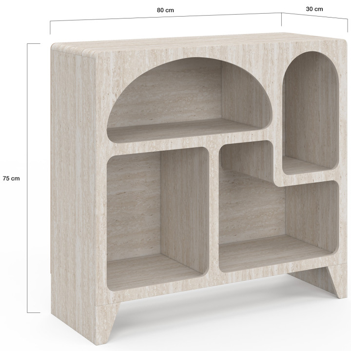 Bio-Sideboard 80 cm ALESIA mit 4 Fächern, Aufbewahrungsmöbel in Travertin-Optik