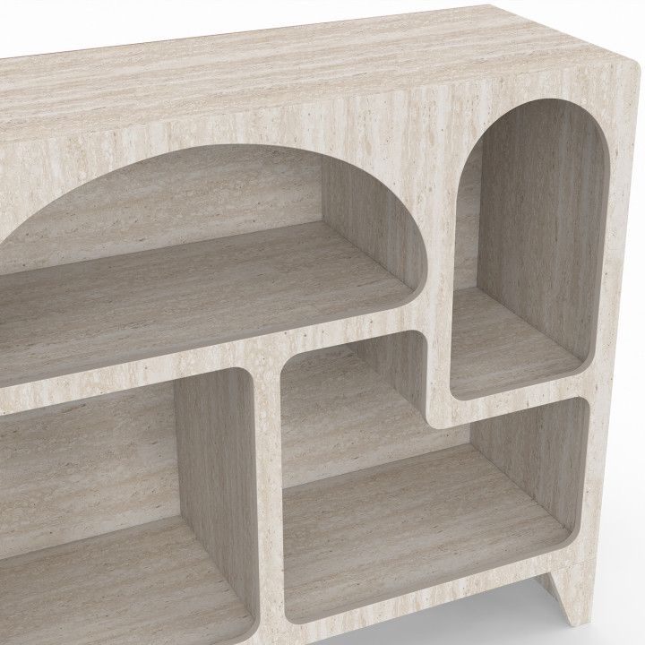 Bio-Sideboard 80 cm ALESIA mit 4 Fächern, Aufbewahrungsmöbel in Travertin-Optik