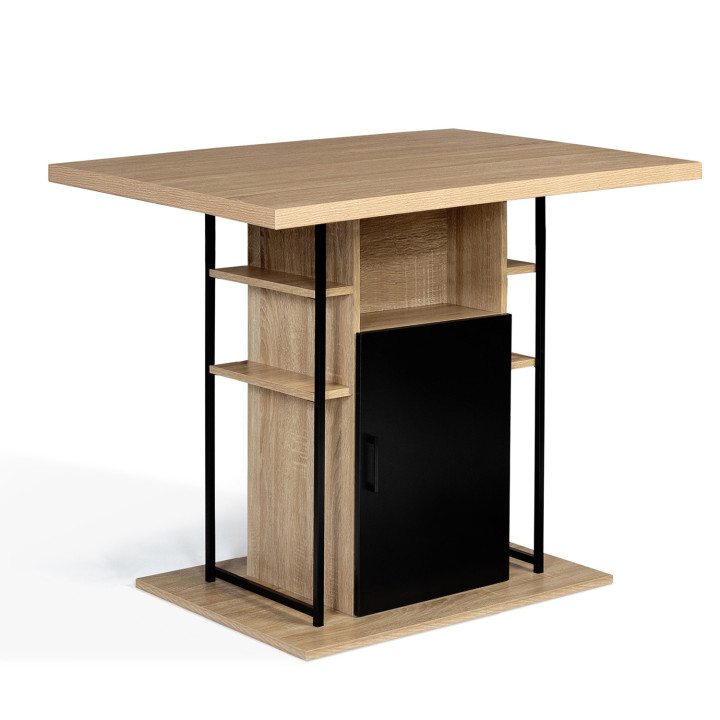 Ilot central UGO 110 cm bois noir et imitation hêtre avec rangements design industriel