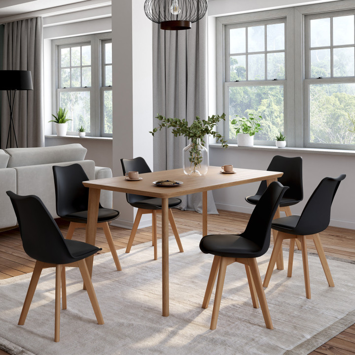 Lot de 6 chaises scandinaves SARA noires pour salle à manger