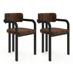 Set van 2 zwart metalen en bruin fluwelen eetkamerstoelen - ESMA | IdMarket