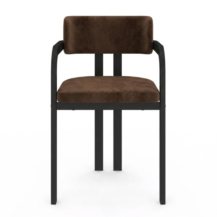 Set van 2 zwart metalen en bruin fluwelen eetkamerstoelen - ESMA | IdMarket