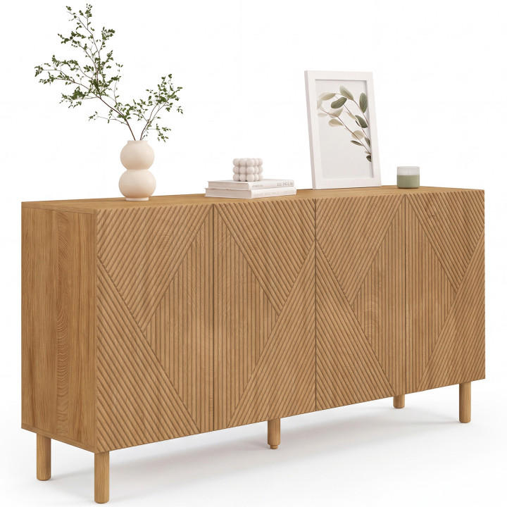 Sideboard 160 cm HIMARA 4 Türen Geometrische Latten helles Holz