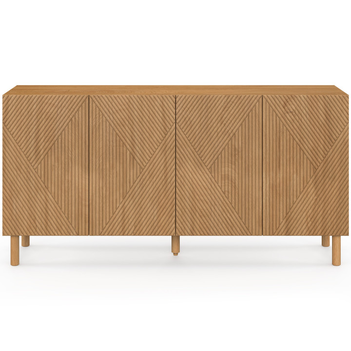 Sideboard 160 cm HIMARA 4 Türen Geometrische Latten helles Holz