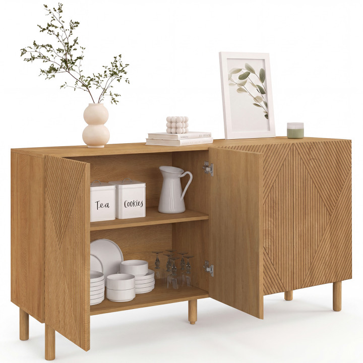 HIMARA 160 cm dressoir, 4 deuren, licht houten geometrische latten