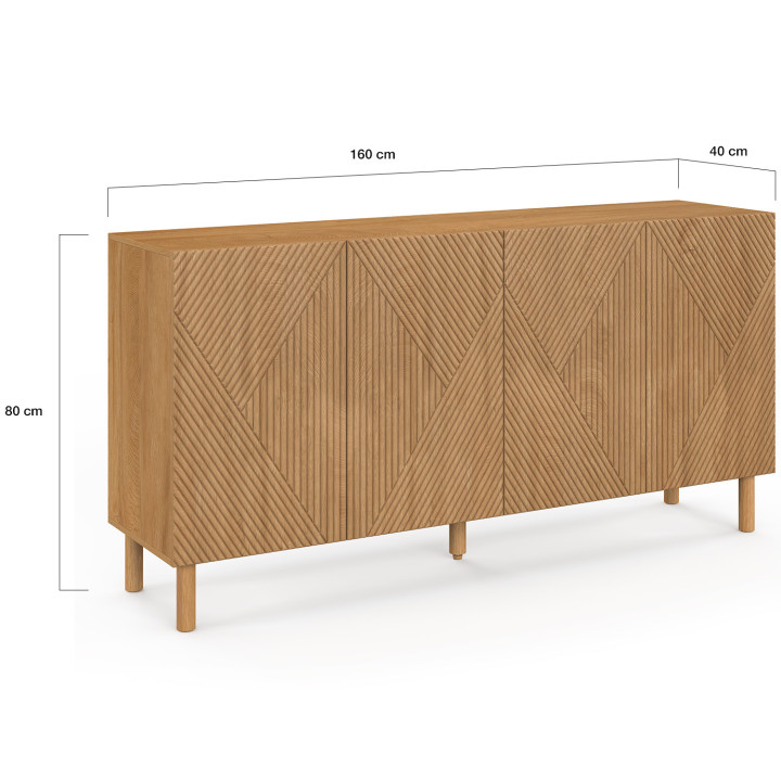Buffet 160 cm HIMARA 4 portes lattes géométriques bois clair
