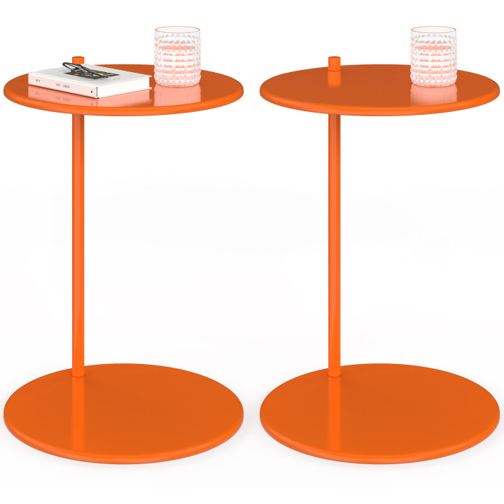 Lot de 2 tables d'appoint rondes, bouts de canapé LEONTINE 40 cm métal orange