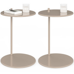 Set di 2 tavolini rotondi, tavolini da salotto, comodini LEONTINE da 40 cm in metallo color taupe