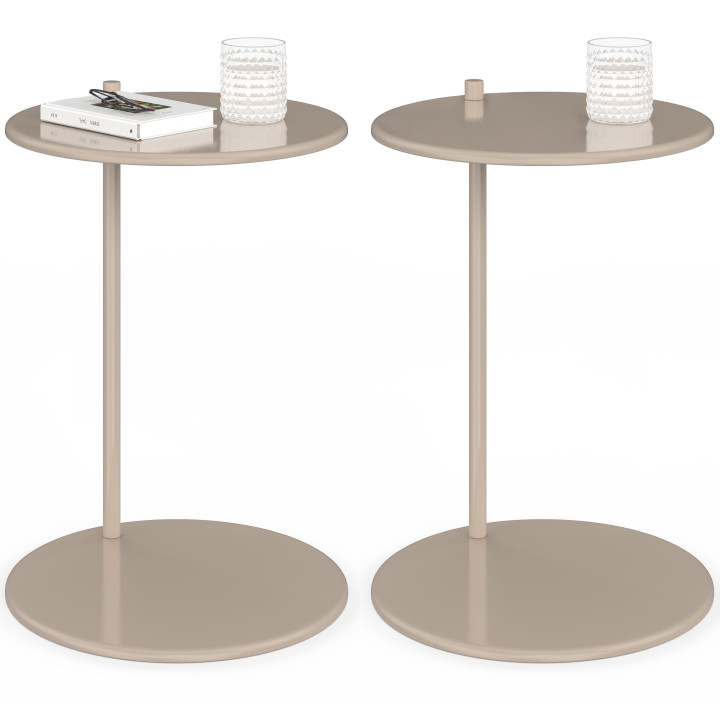 Lot de 2 tables d'appoint rondes, bouts de canapé LEONTINE 40 cm métal taupe