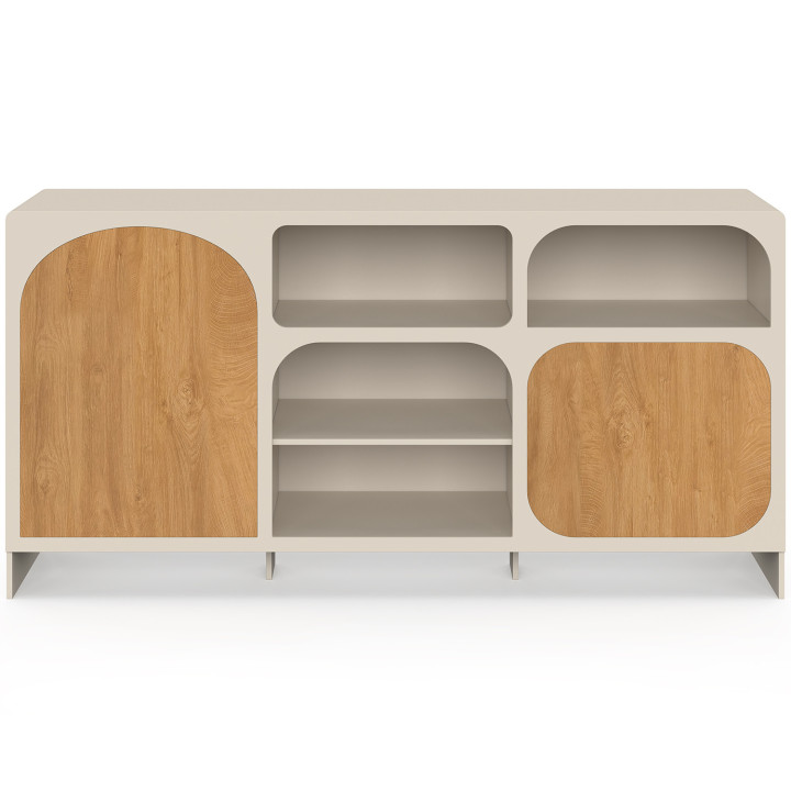 Sideboard 160 cm ATHENA, 2 Türen, 4 Fächer, organisches Design, beige, Holzoptik