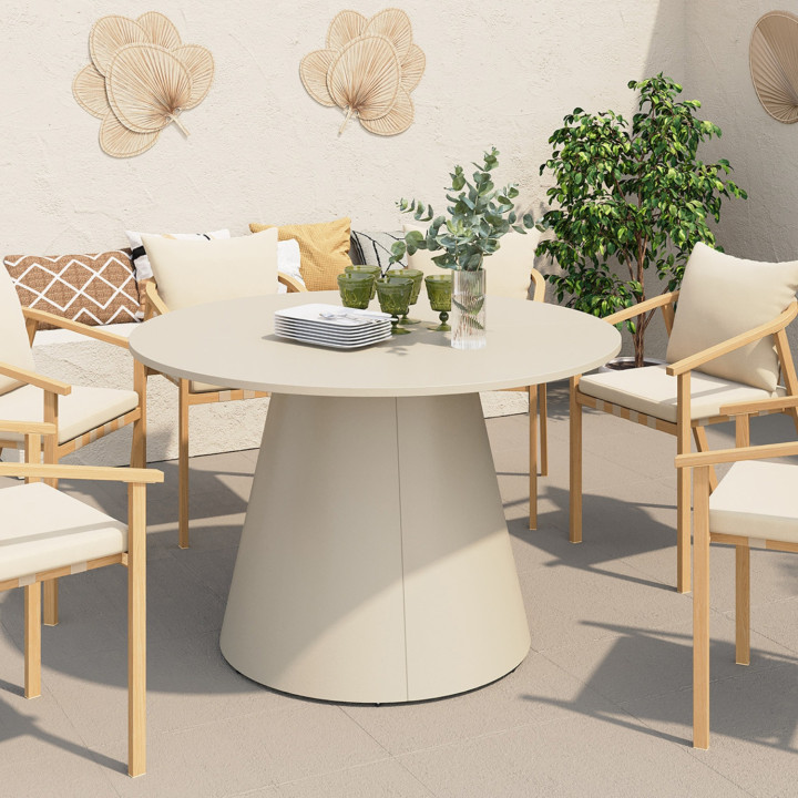 Tavolo da giardino rotondo per 6 persone AMELIA 120 CM con gamba centrale in metallo beige