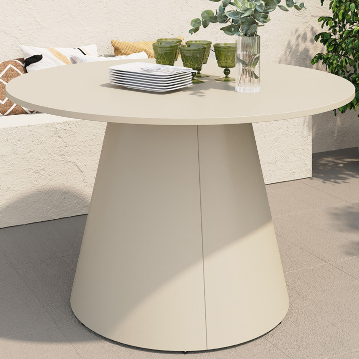 Tavolo da giardino rotondo per 6 persone AMELIA 120 CM con gamba centrale in metallo beige