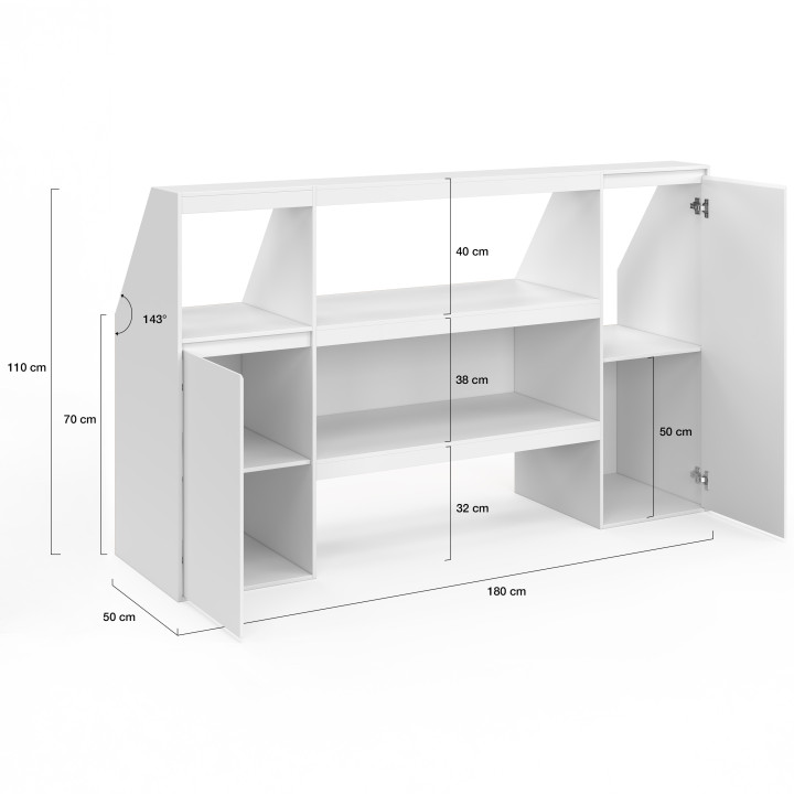 Estantería blanca de 2 niveles, armario de 2 puertas y armario de 1 puerta + 1 nicho inclinado - TOMI | ID Market