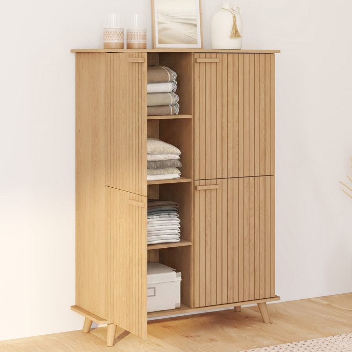 JULIETTE Contenitore a 4 ante in rovere con doghe in legno