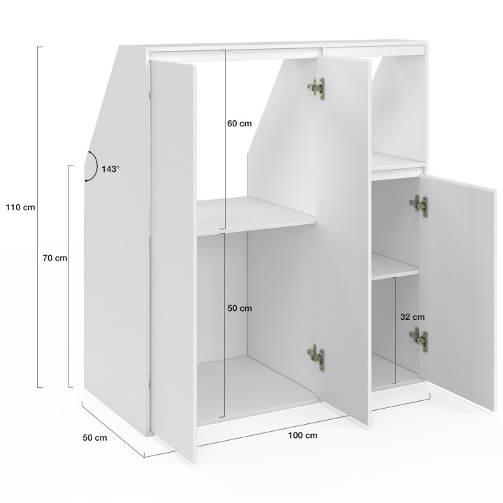 Ensemble armoires sous pente 2 portes + 1 porte et 1 niche TOMI blanc