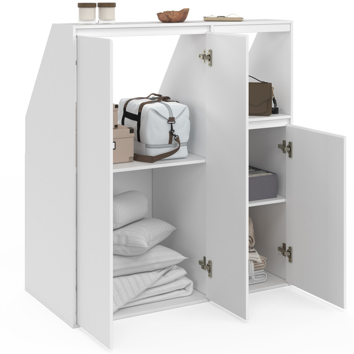 Armario inclinado blanco con 3 puertas y una hornacina - TOMI | ID Market