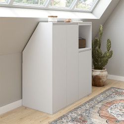 Weißer Unterbauschrank mit 3 Türen und einer Nische - TOMI | ID Market