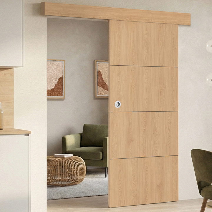 Kit porta scorrevole effetto legno da 83 cm con binario e fissaggi