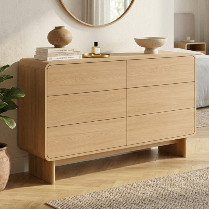 Cassettiera a 6 cassetti, 115 cm, design faggio arrotondato - CAPUCINE