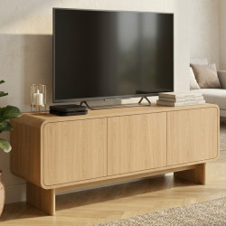 Mueble de TV de haya de diseño redondeado de 140 cm y 3 puertas - CAPUCINE | IdMarket