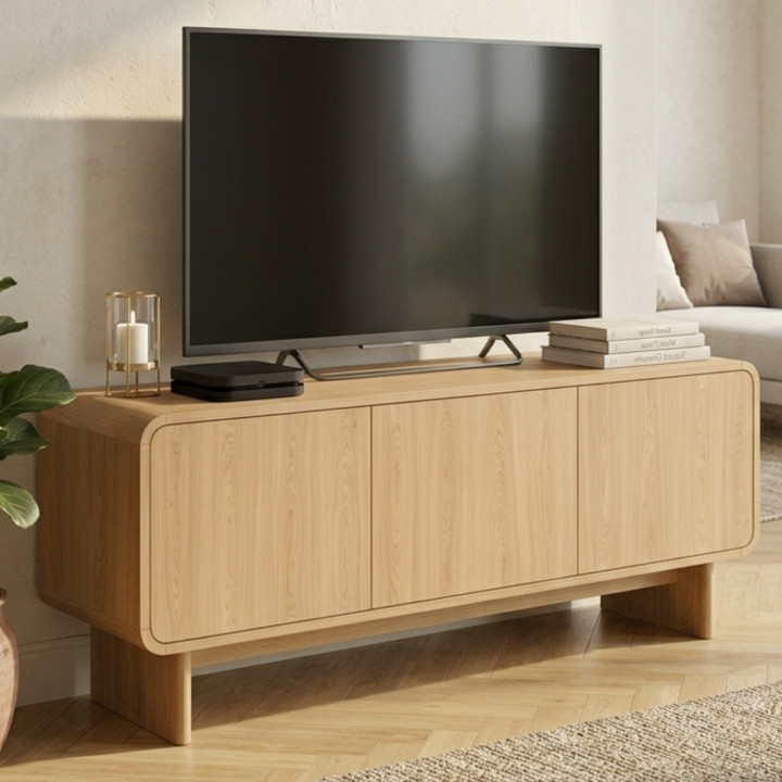 Porta TV 140 cm a 3 ante design arrotondato in faggio - CAPUCINE