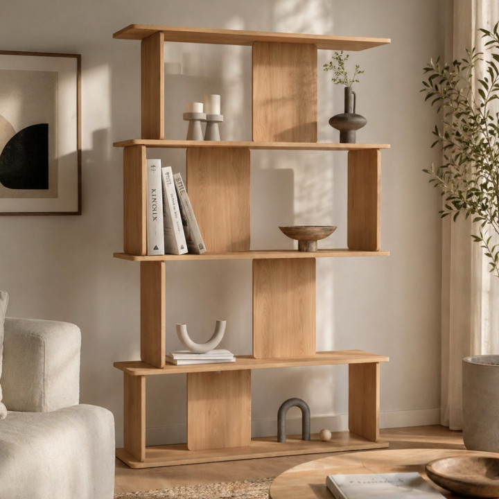 Asymmetrisches Regal mit 4 Ebenen in Buchenholzoptik, abgerundetes Design - CAPUCINE | IdMarket