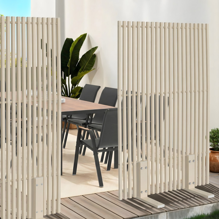 Schermo perforato per esterni decorativo claustra 80 x 150 cm beige lamelle verticali in metallo
