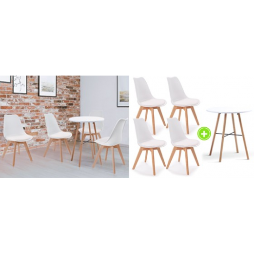 4 CHAISES + 1 TABLE RONDE BLANCHES POUR UNE DÉCO CHIC ! 4 CHAISES + 1 TABLE RONDE BLANCHES POUR UNE DÉCO CHIC !