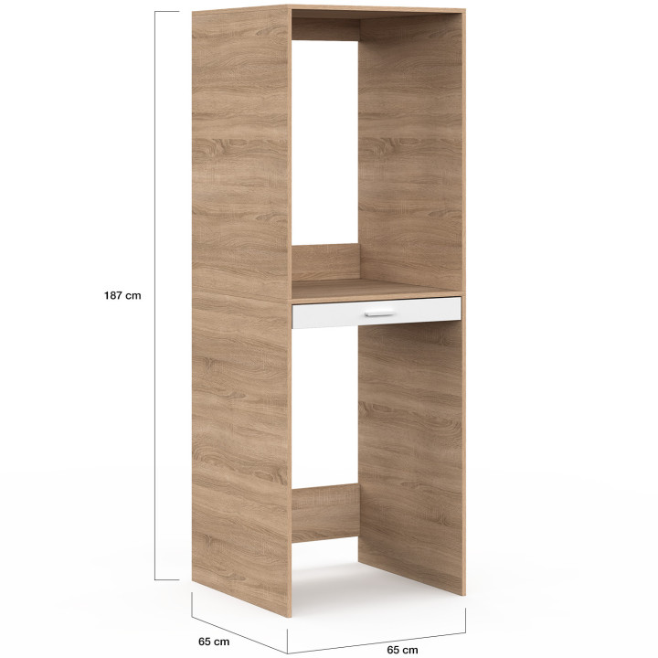 Mueble de lavadero para lavadora y secadora WALLIS con bandeja extraíble para cesto de la ropa, en madera y blanco
