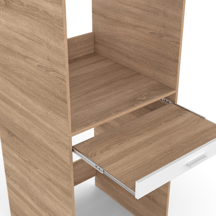 Wasruimtekast voor wasmachine en droger WALLIS met uitschuifbaar plateau voor wasmand, hout en wit