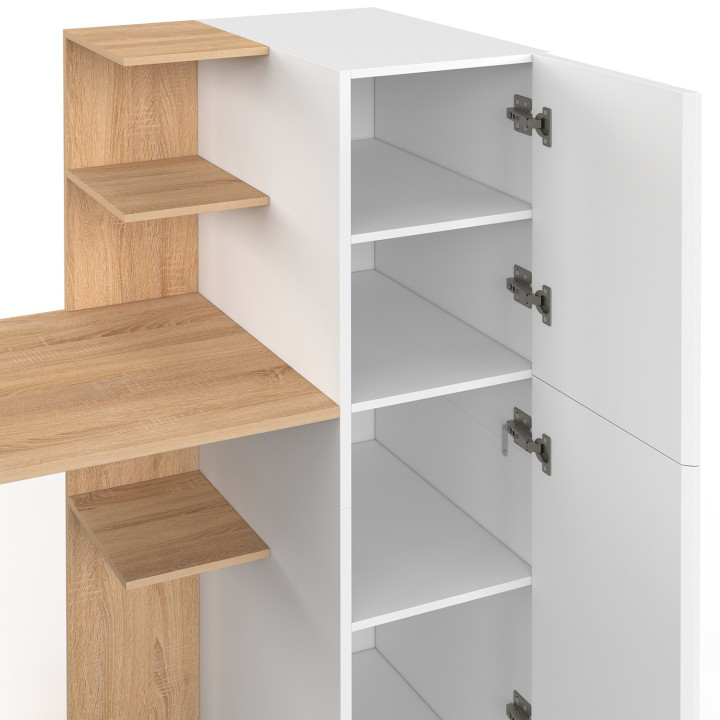 Bureau avec armoire de rangements 140x50 cm NICO étagères blanc et bois