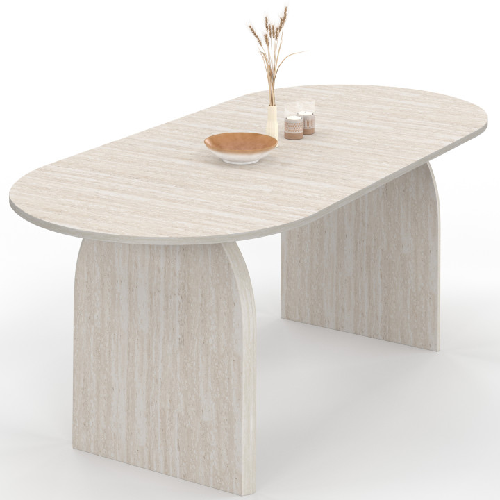 Uitschuifbare japandi ovale eettafel EDITH 6-10 personen travertin stijl 160-200 cm