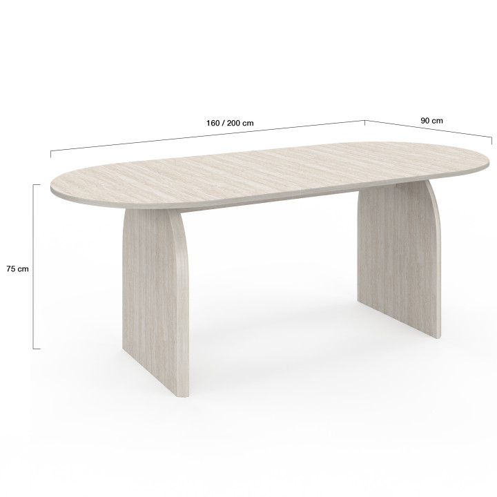Table à manger extensible japandi ovale EDITH 6-10 personnes façon travertin 160-200 cm