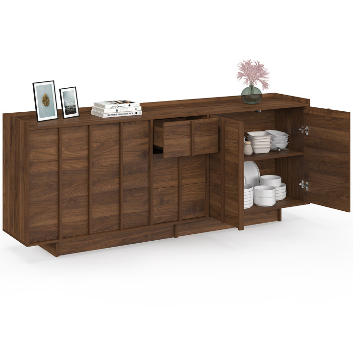 ROSIE 200 cm dressoir met 4 deuren en 3 laden, walnoot stijl, minimalistisch design