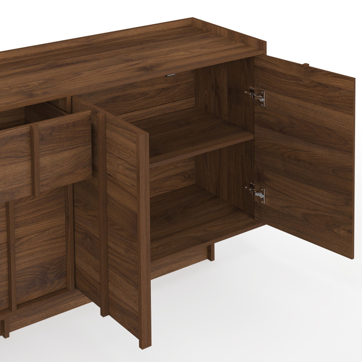 Buffet 200 cm ROSIE 4 ante e 3 cassetti in stile noce design minimalista