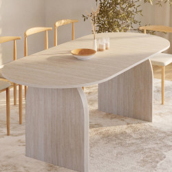 Table à manger extensible japandi ovale EDITH 6-10 personnes façon travertin 160-200 cm