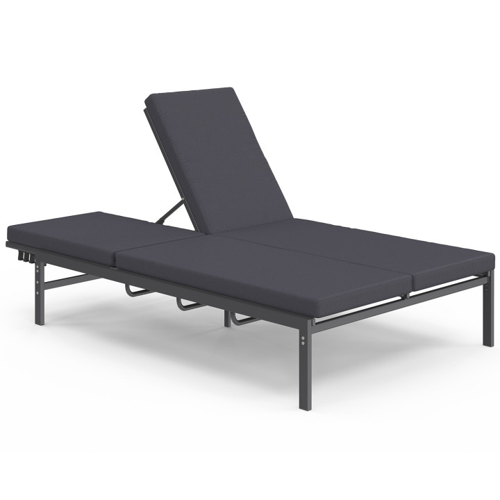 Lit bain de soleil double, transat de jardin inclinables double, en acier avec matelas gris anthracite