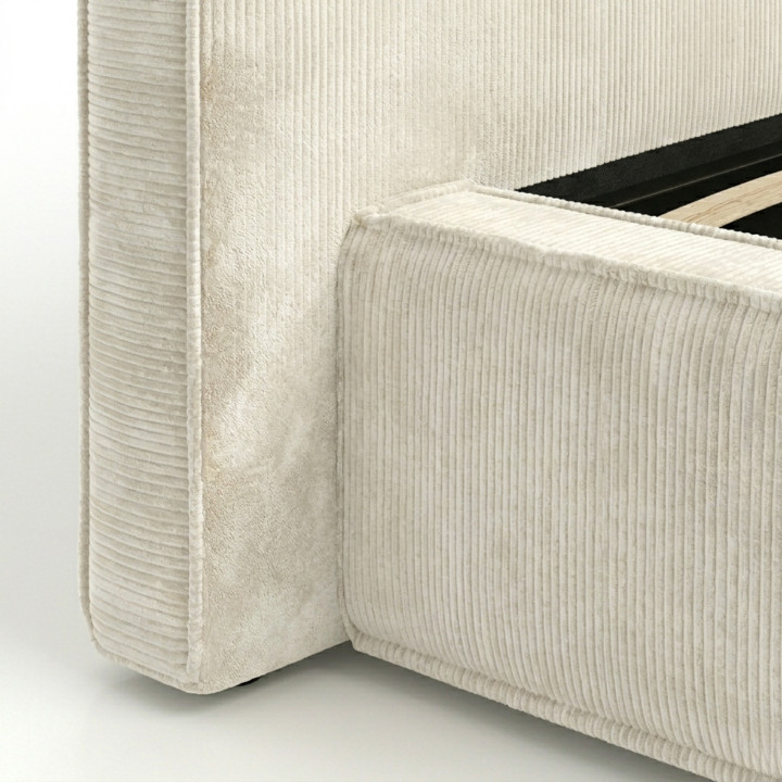 Letto matrimoniale con rete 140 x 190 cm in velluto a coste beige - JADE