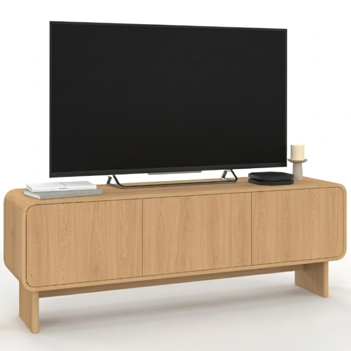 Porta TV 140 cm a 3 ante design arrotondato in faggio - CAPUCINE