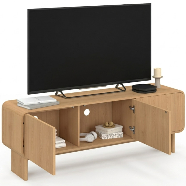 Porta TV 140 cm a 3 ante design arrotondato in faggio - CAPUCINE