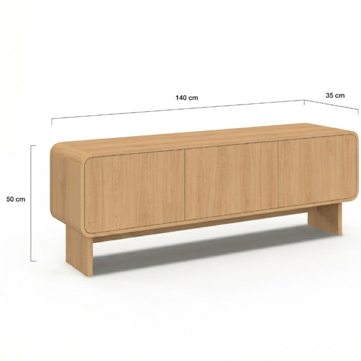 Porta TV 140 cm a 3 ante design arrotondato in faggio - CAPUCINE