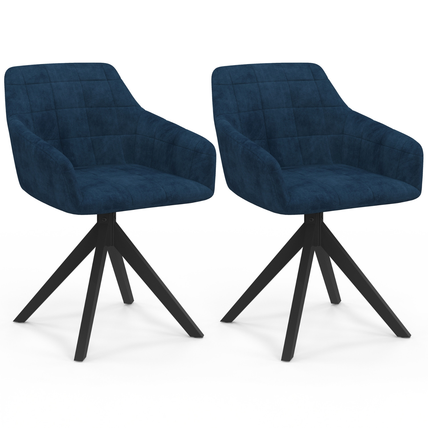 Lot de 2 chaises pivotantes de salle à manger, fauteuils de table MADY en velours bleu