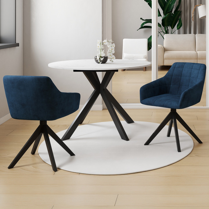 Juego de 2 sillas de comedor giratorias, sillones de mesa en terciopelo azul - MADY | IdMarket
